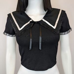 The Grave Girls Collared Lace Black Crop Top Size S